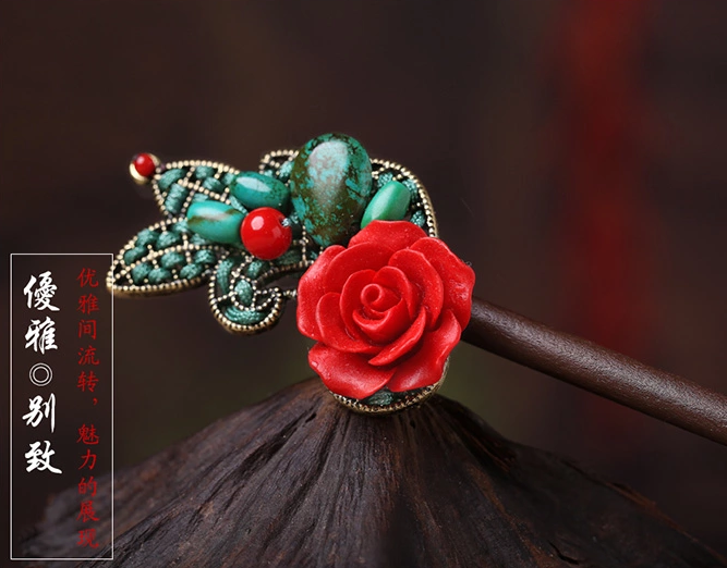 匠心啟航閱讀古典盤(pán)發(fā)發(fā)飾玫瑰花新娘頭飾簪子