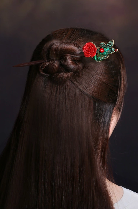 匠心啟航閱讀古典盤(pán)發(fā)發(fā)飾玫瑰花新娘頭飾簪子