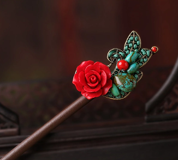 匠心啟航閱讀古典盤(pán)發(fā)發(fā)飾玫瑰花新娘頭飾簪子