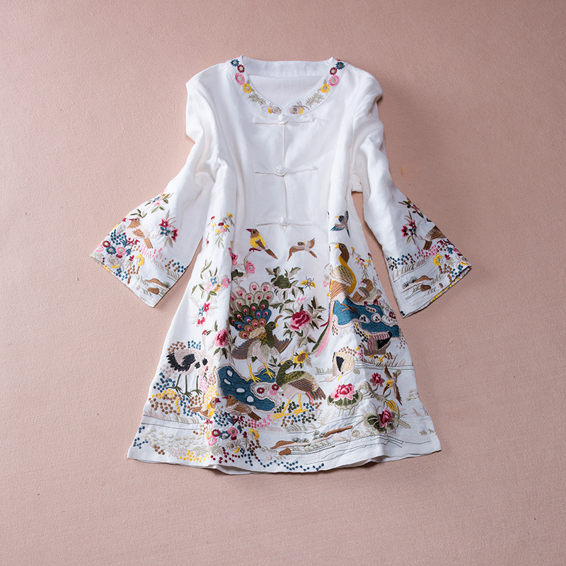 匠心啟航閱讀亞麻刺繡復古唐裝圖片