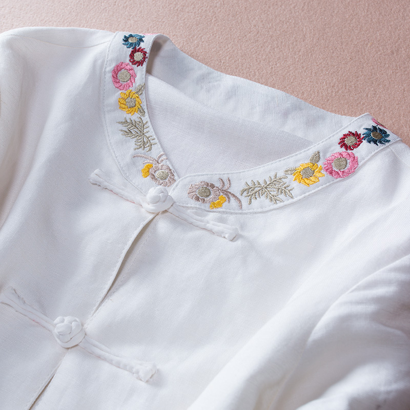 匠心啟航閱讀亞麻刺繡復古唐裝圖片