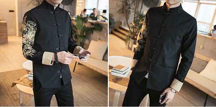 匠心啟航閱讀金龍刺繡復(fù)古盤(pán)扣唐裝外套