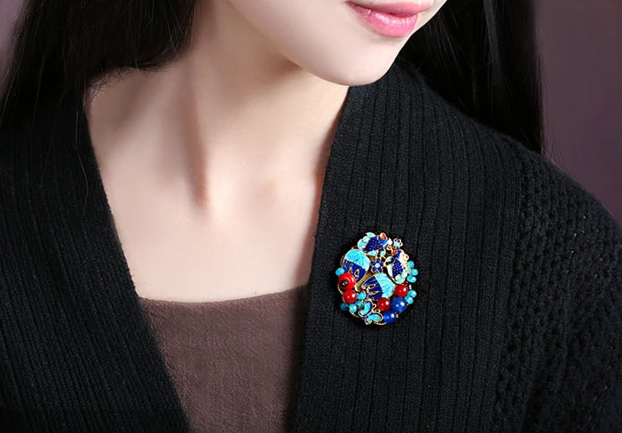 景泰藍蝴蝶胸針復(fù)古文藝飾品