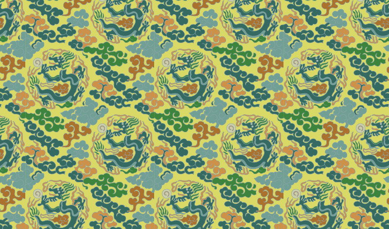 中國傳統(tǒng)織錦圖案，織錦服飾金龍祥云圖案