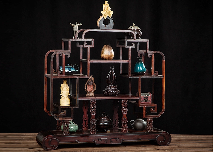 七款大紅酸枝博古架，實(shí)木中式仿古擺件