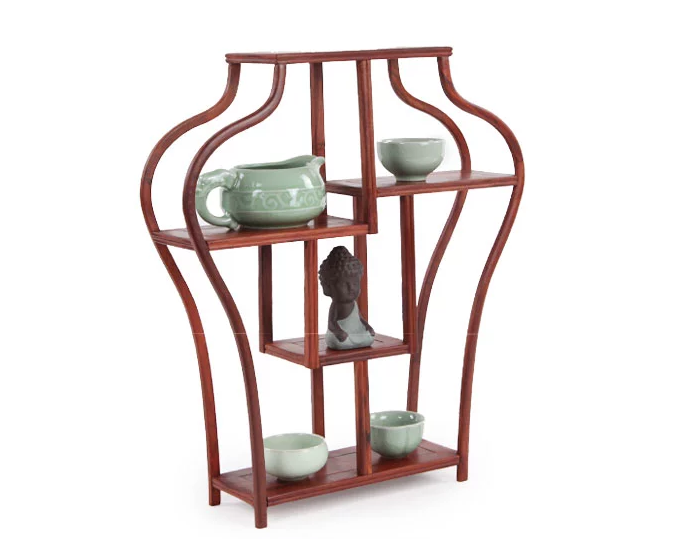 四款紅木紫砂壺架子，血檀博古架造型