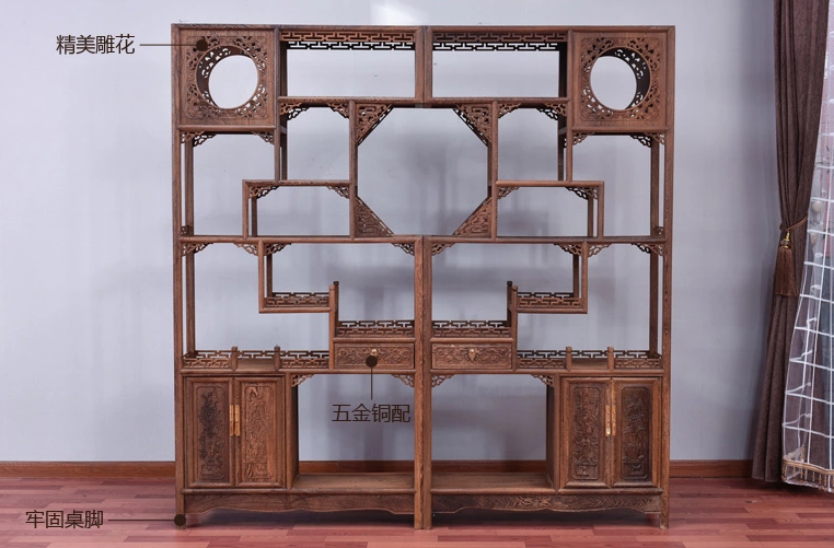 古典雕花家具，紅木雞翅木中式博古架