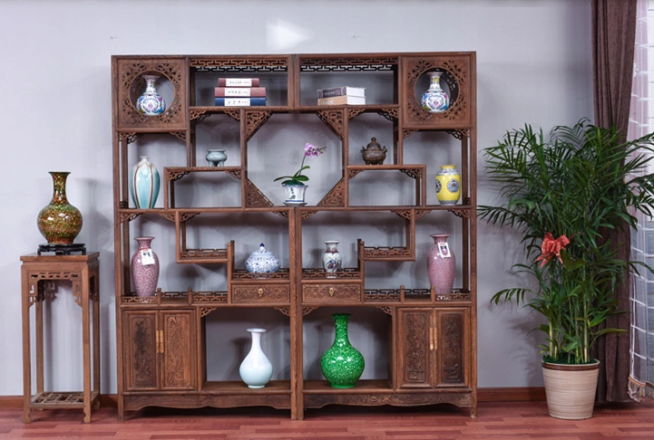 古典雕花家具，紅木雞翅木中式博古架