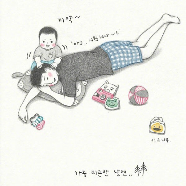 超暖心的鉛筆手繪父女插畫(huà)圖片