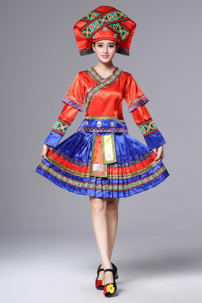 廣西壯族服裝土家族苗族，百褶裙少數(shù)民族服裝