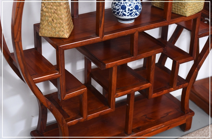 古典中式實木花瓶造型榆木博古架