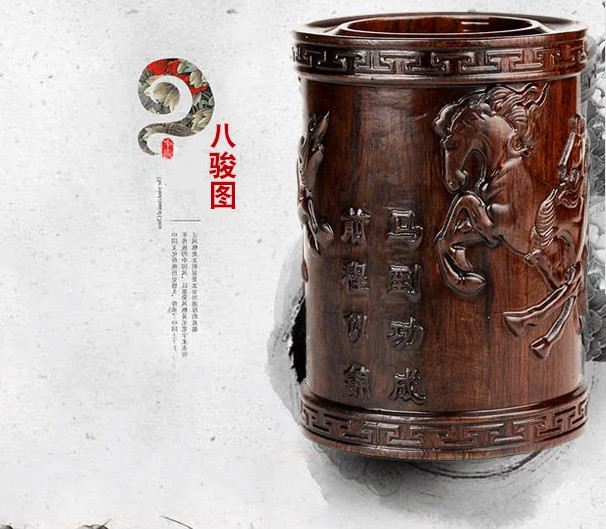 四款桃木手工精雕刻毛筆筒設(shè)計