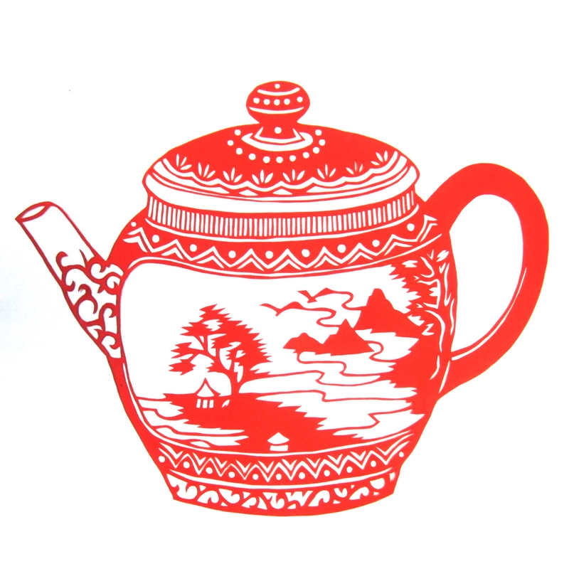 11款精美手工紅花瓷剪紙，茶壺剪紙工藝品