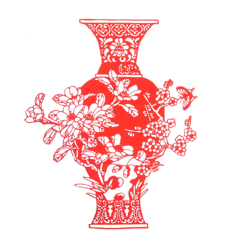 11款精美手工紅花瓷剪紙，茶壺剪紙工藝品