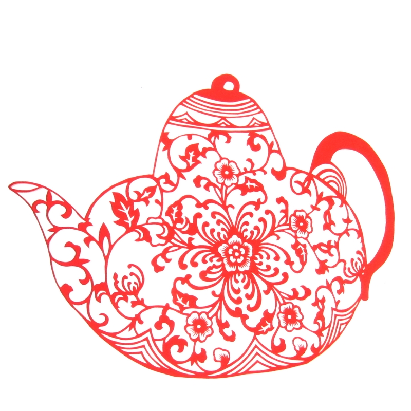 11款精美手工紅花瓷剪紙，茶壺剪紙工藝品