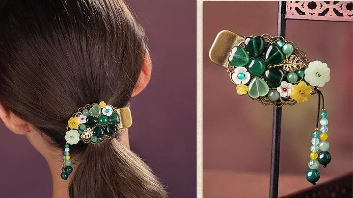 時(shí)尚匠心啟航閱讀精致彩玉裝飾古風(fēng)發(fā)夾頭飾