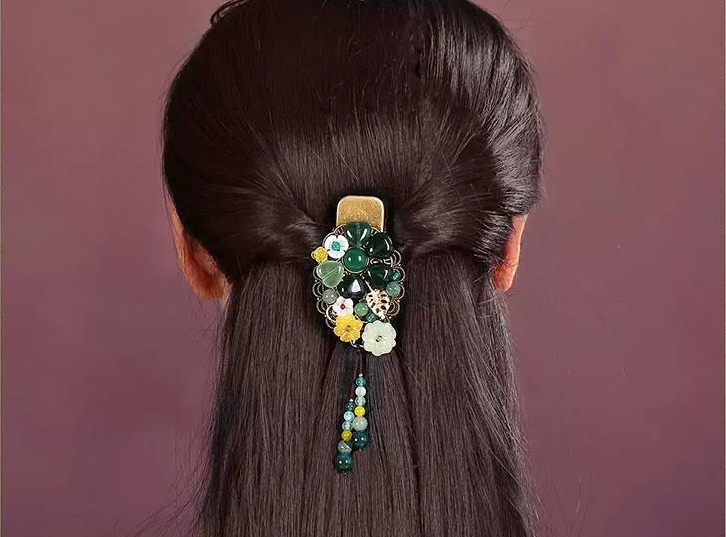 時(shí)尚匠心啟航閱讀精致彩玉裝飾古風(fēng)發(fā)夾頭飾