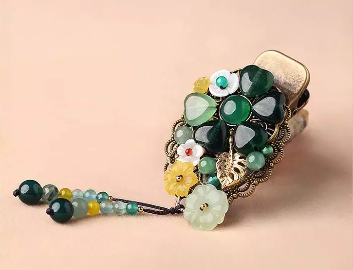 時(shí)尚匠心啟航閱讀精致彩玉裝飾古風(fēng)發(fā)夾頭飾