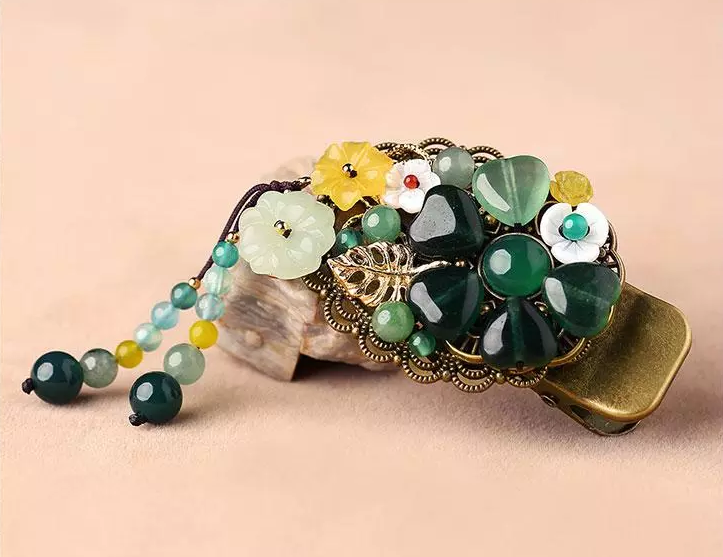 時(shí)尚匠心啟航閱讀精致彩玉裝飾古風(fēng)發(fā)夾頭飾