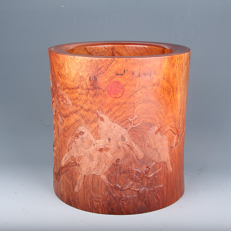 黃花梨筆筒，筆筒中的君子