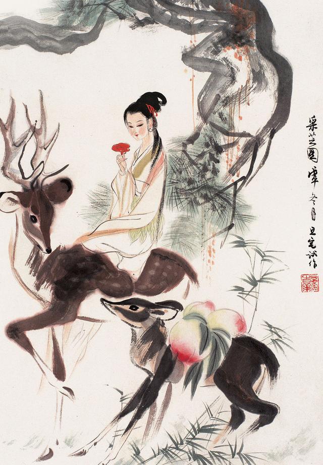 劉旦宅仕女圖，畫美人美淺墨繪