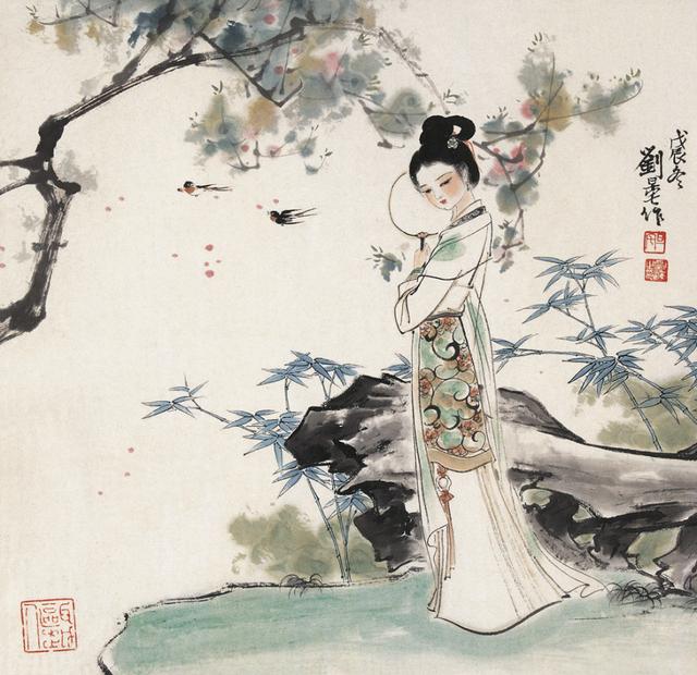 劉旦宅仕女圖，畫美人美淺墨繪