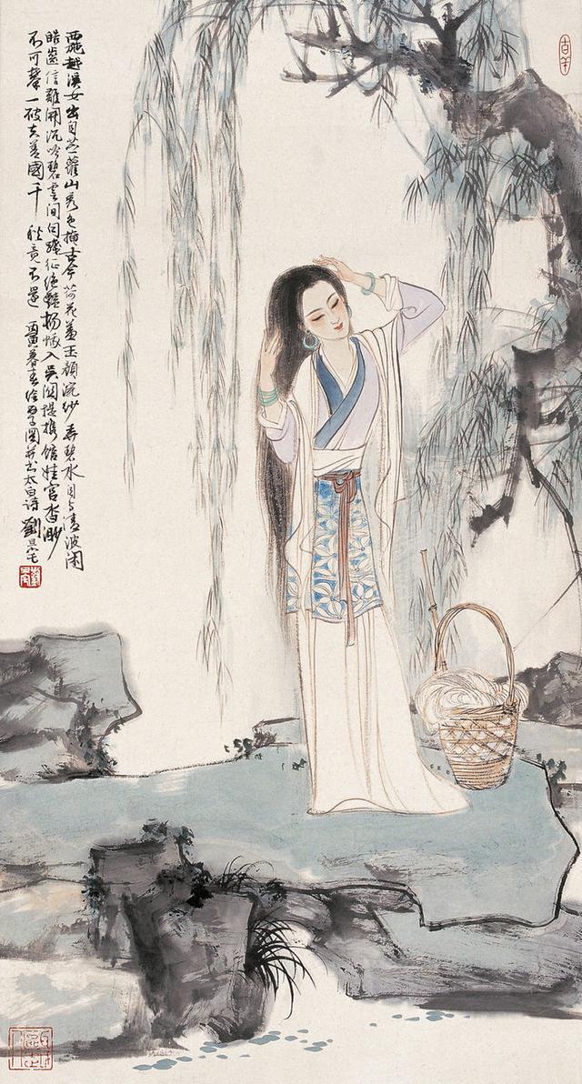 劉旦宅仕女圖，畫美人美淺墨繪