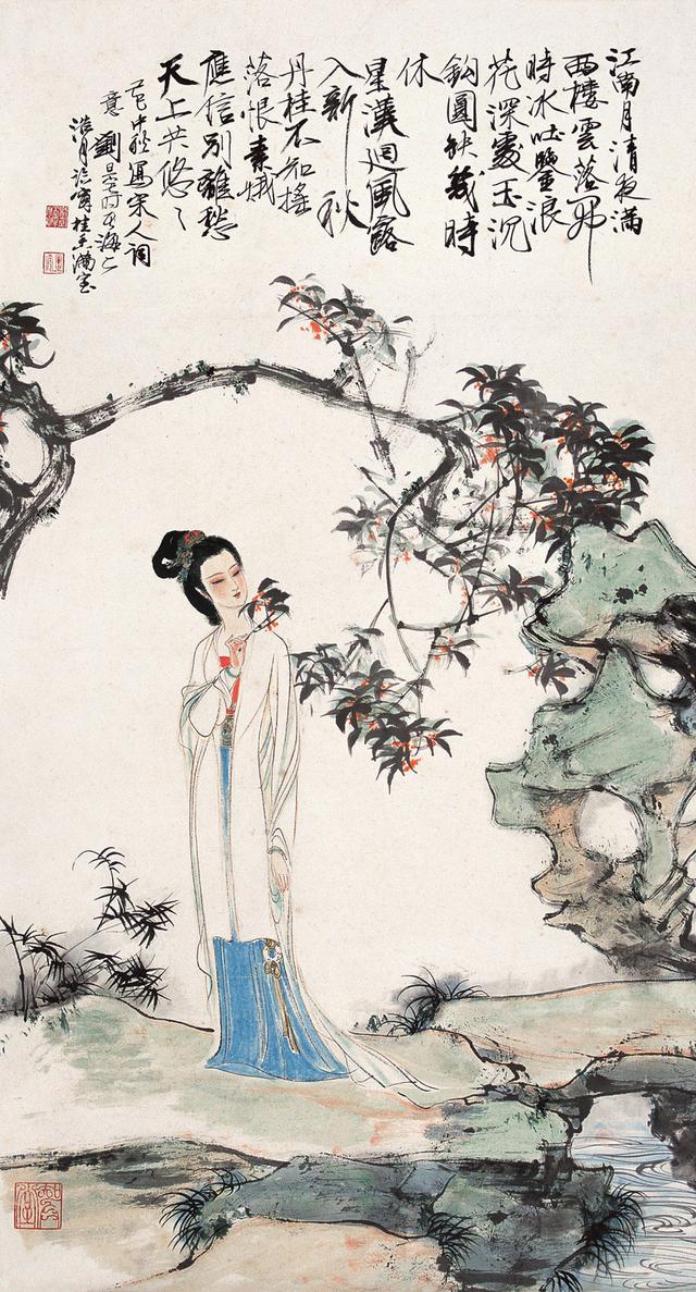 劉旦宅仕女圖，畫美人美淺墨繪