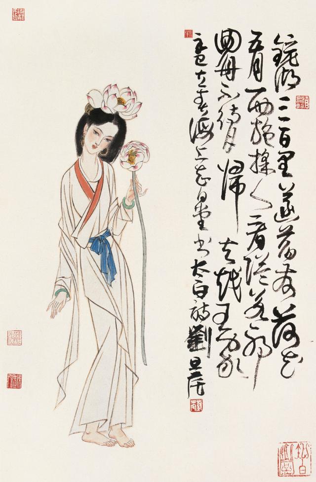 劉旦宅仕女圖，畫美人美淺墨繪