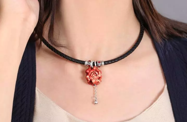 時尚匠心啟航閱讀紅色立體花朵吊墜項鏈首飾