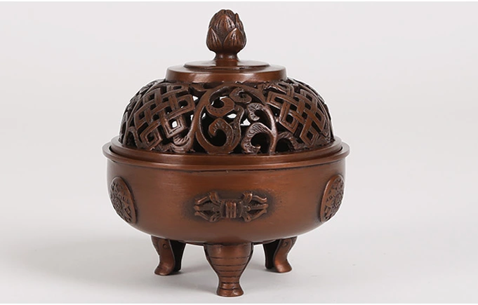 吉祥蓮花三足香爐，仿古紫銅熏香爐