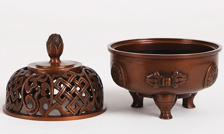 吉祥蓮花三足香爐，仿古紫銅熏香爐