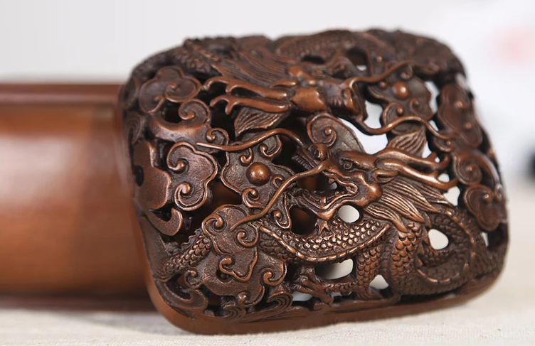 雙龍浮雕香爐，鏤空仿古紫銅熏香爐