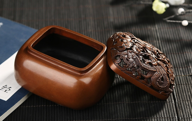 雙龍浮雕香爐，鏤空仿古紫銅熏香爐