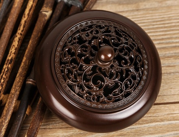 花開富貴香爐，鏤空仿古紫銅熏香爐