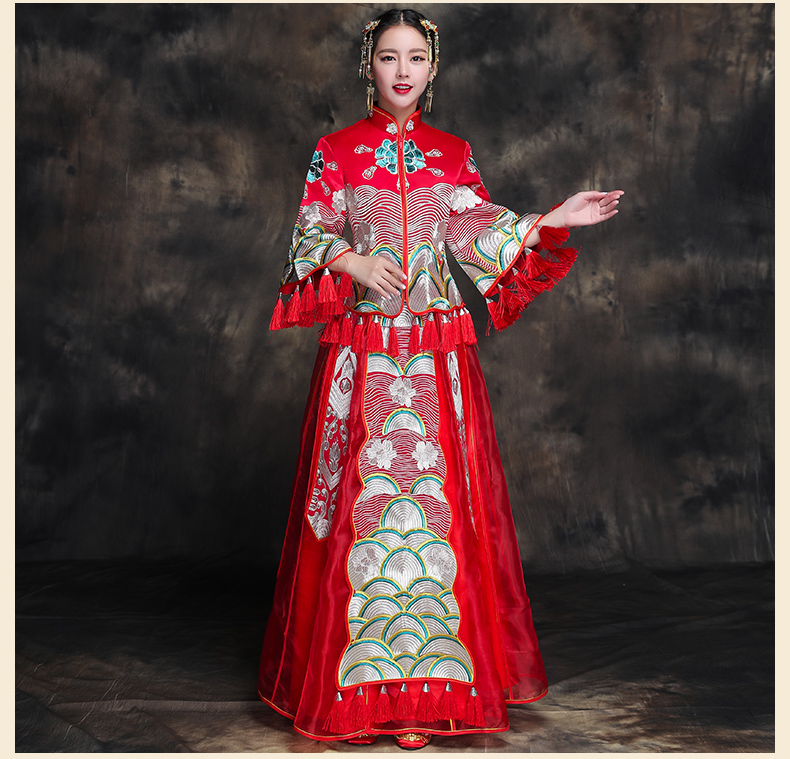 復(fù)古典雅新娘禮服，唯美中式結(jié)婚禮服