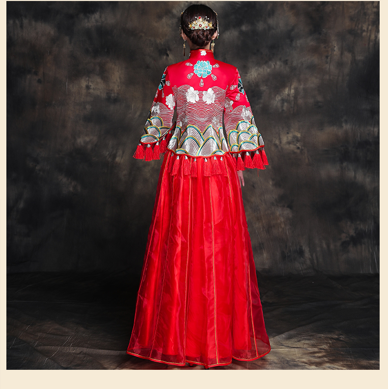 復(fù)古典雅新娘禮服，唯美中式結(jié)婚禮服