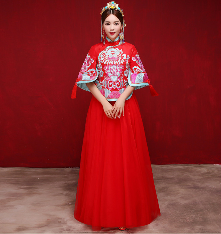 時尚復(fù)古設(shè)計中式禮服，唯美飄逸新娘禮服