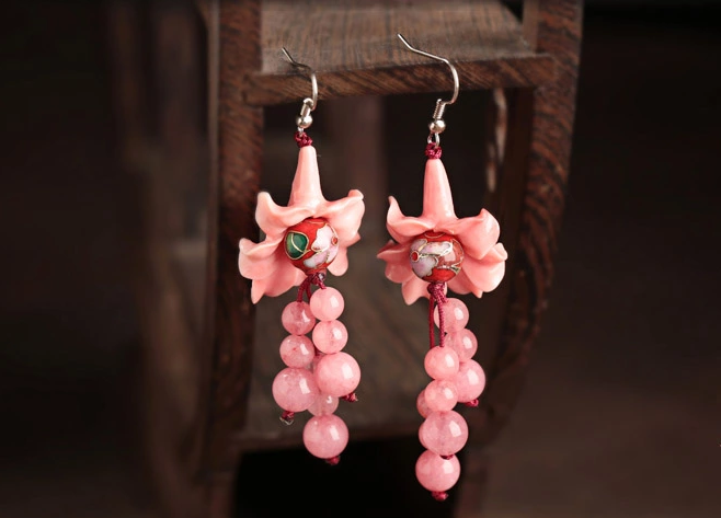 復古匠心啟航閱讀長款流蘇古典耳飾，貝殼花朵耳環(huán)