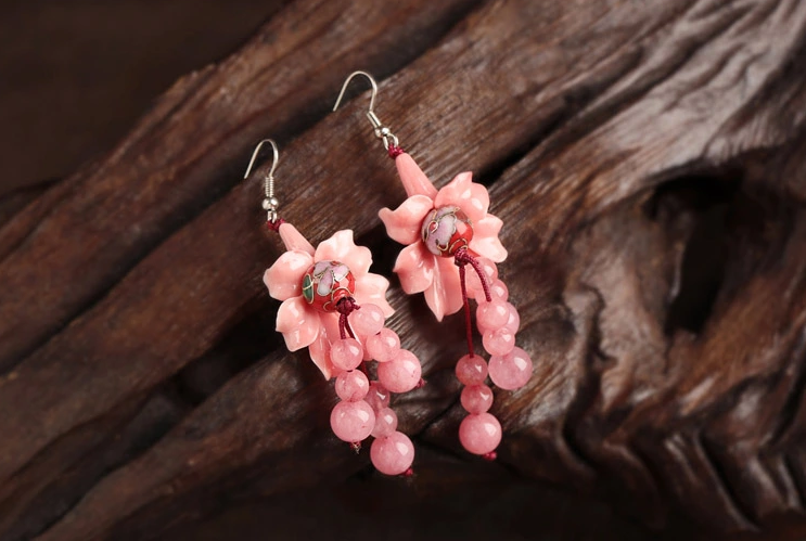 復古匠心啟航閱讀長款流蘇古典耳飾，貝殼花朵耳環(huán)