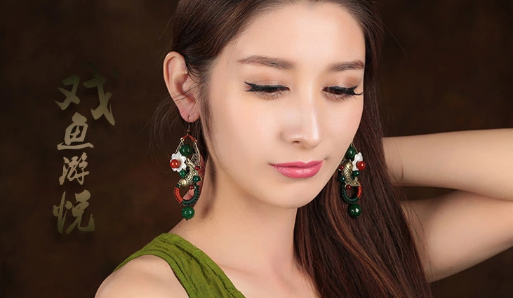 復(fù)古風(fēng)夸張耳墜，貝殼花朵魚耳環(huán)