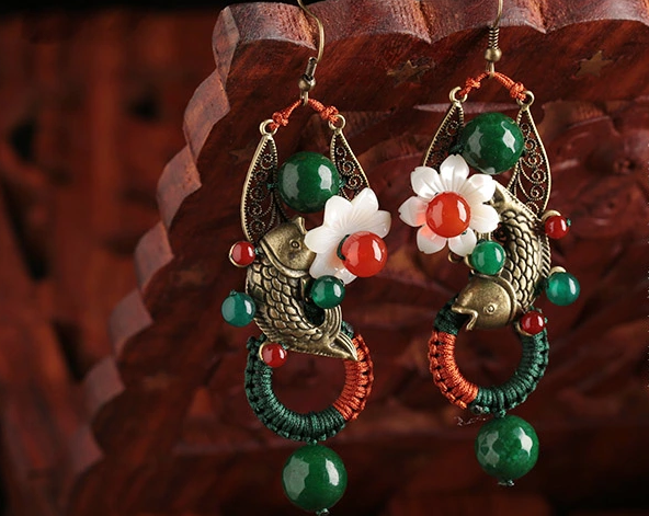 復(fù)古風(fēng)夸張耳墜，貝殼花朵魚耳環(huán)