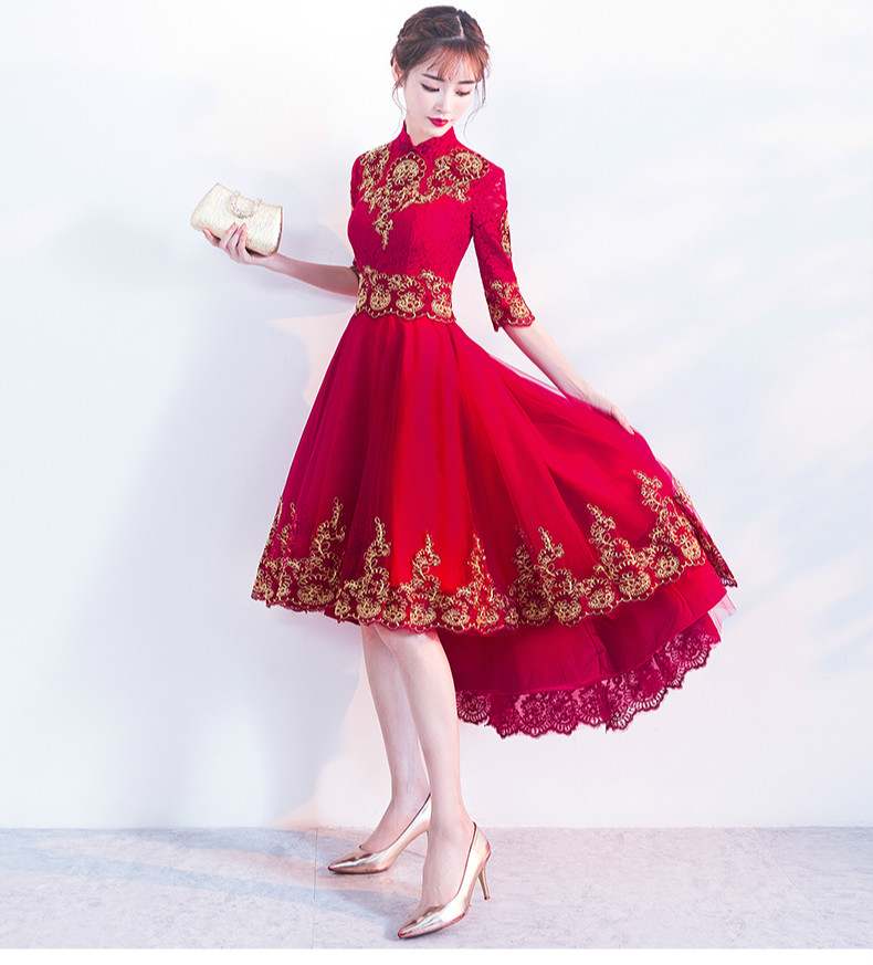 時(shí)尚傳統(tǒng)中式禮服，紅色新娘晚禮服