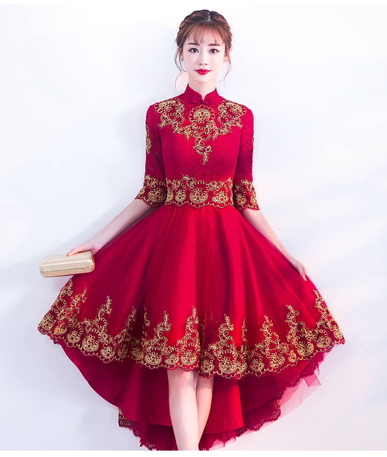 時(shí)尚傳統(tǒng)中式禮服，紅色新娘晚禮服