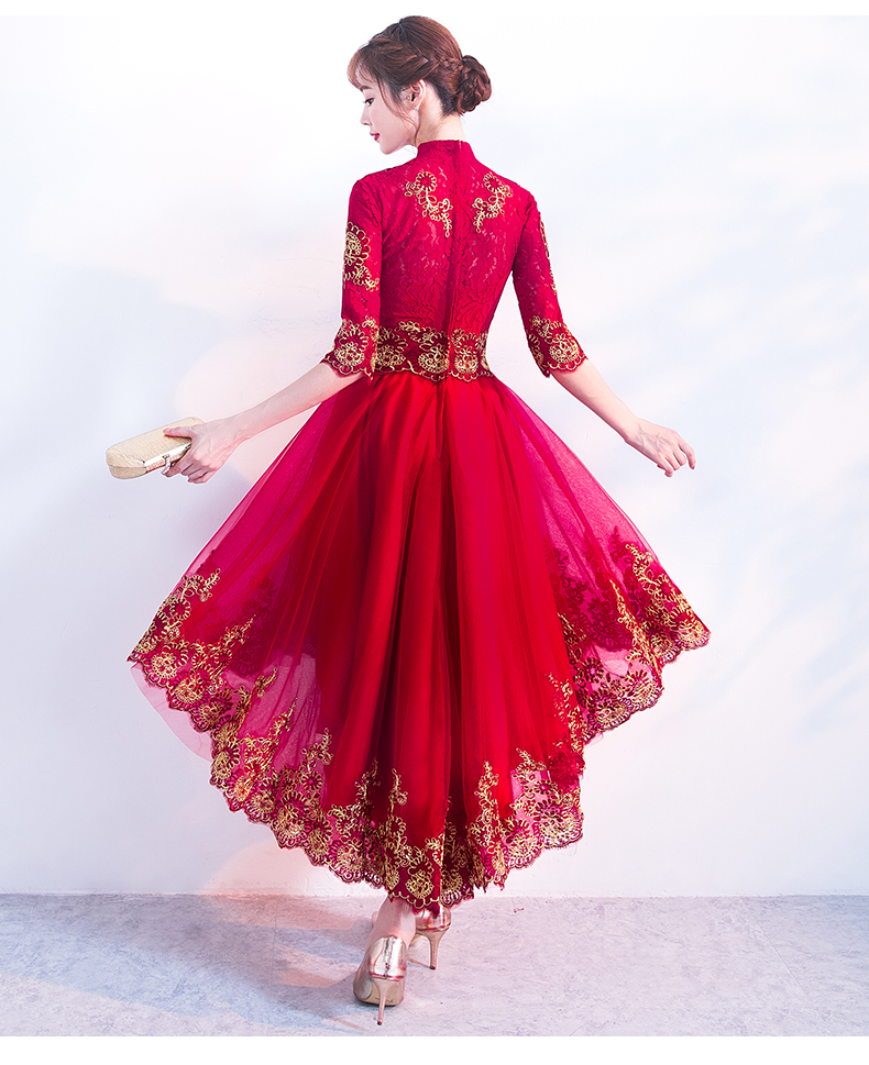 時(shí)尚傳統(tǒng)中式禮服，紅色新娘晚禮服