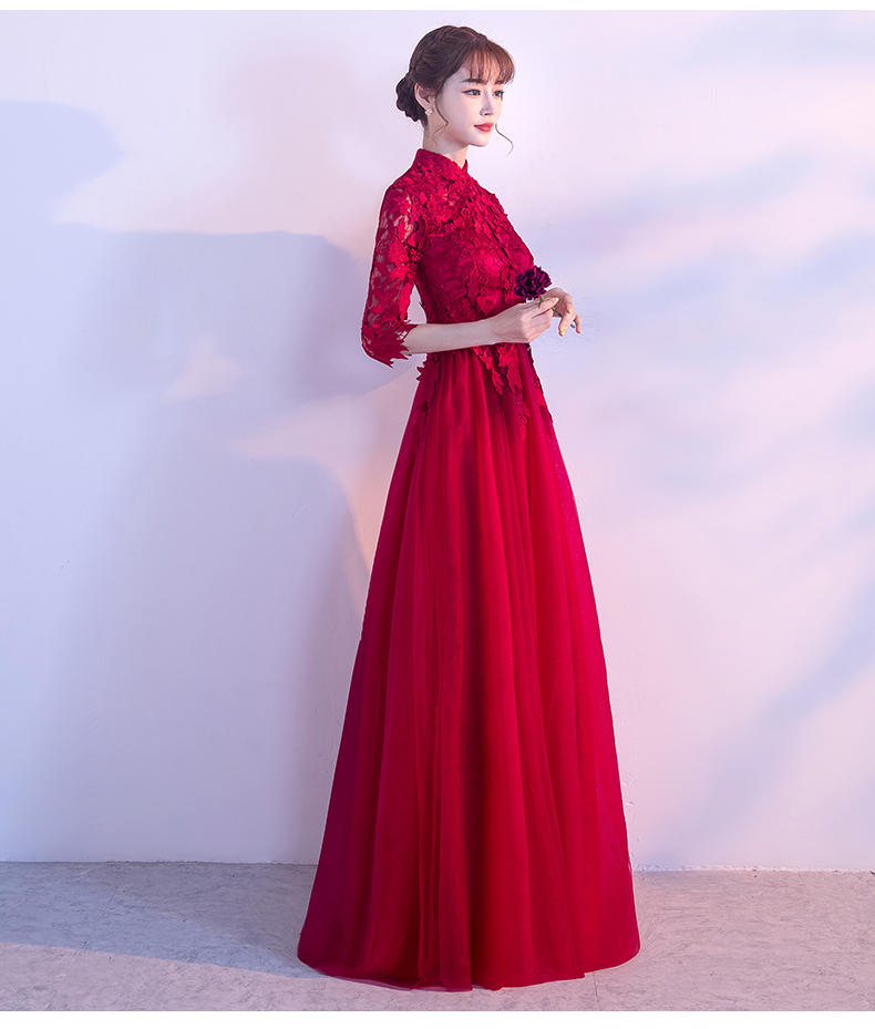 復(fù)古蕾絲中式禮服，優(yōu)雅時尚晚禮服