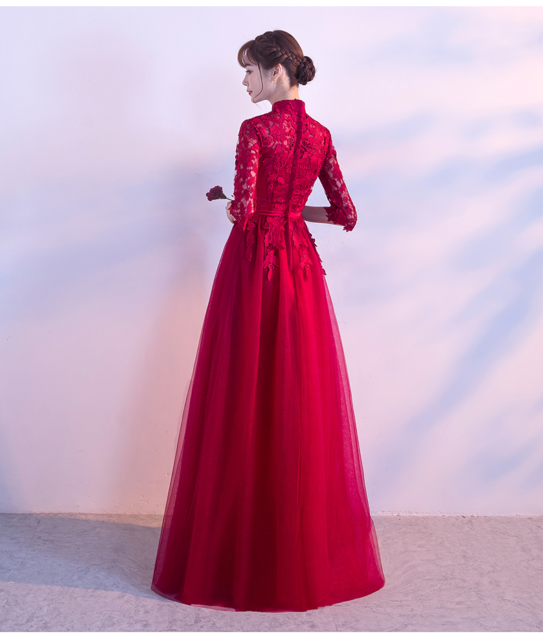 復(fù)古蕾絲中式禮服，優(yōu)雅時尚晚禮服