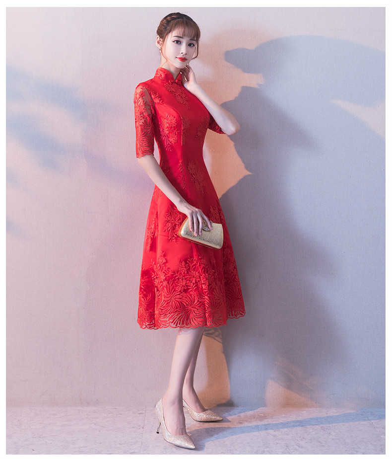 中袖立領(lǐng)中式禮服，復(fù)古匠心啟航閱讀紅色晚禮服
