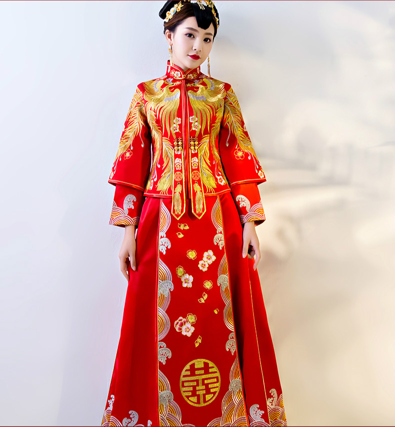 傳統(tǒng)中式禮服，紅色結(jié)婚新娘禮服