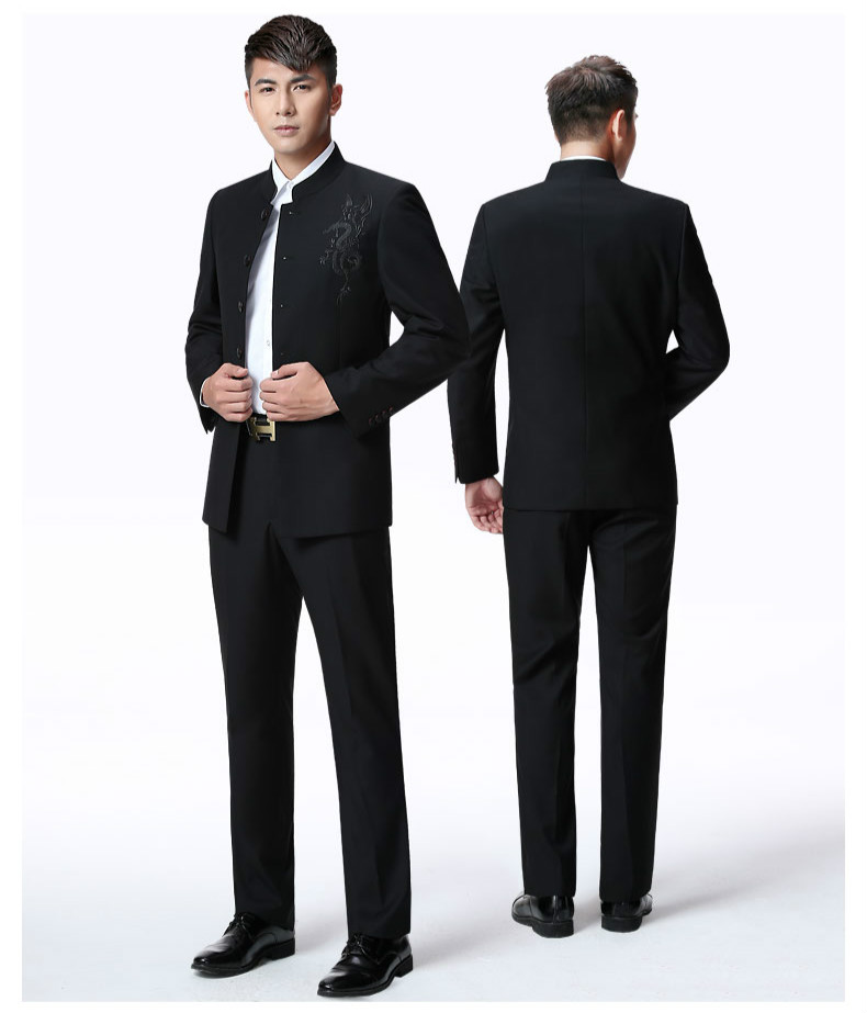 匠心啟航閱讀外套男青年中山裝，中華立領(lǐng)龍刺繡中山